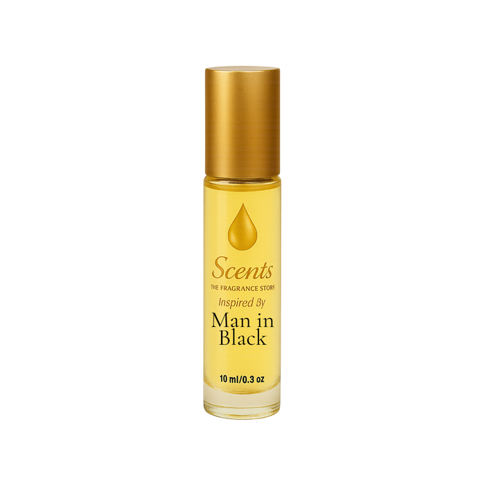 Scents Inspired by Bvlgari Man in Black, 10 mL fragrance oil roll-on bottle